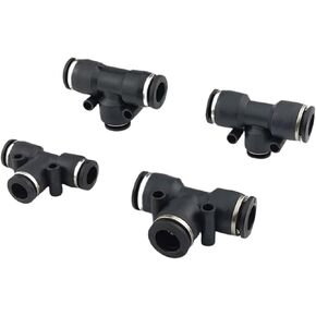 موصل خرطوم هواء هوائي أسود بقطر متغير على شكل حرف T، مقابس سريعة PE4/6/8/10/12/14/16 1 قطعة (PE4 (أسود)) in Kuwait