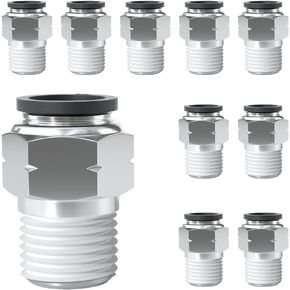 AIRZOE ادفع لتوصيل التركيبات 3/8 بوصة أنبوب OD × 1/4 بوصة خيط NPT، ادفع في وصلة هوائية مشتركة تركيبات سريعة، PC 3/8 بوصة -N02 (10 قطع) in Kuwait