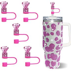 5 Pcs Bling Diamond Straw Cover Set, Double Rhinestone Straw Topper for Stanley 30&40oz Tumblers, 0.4in Lid Accessories for 10 mm Straws (Color A) in Saudi Arabia