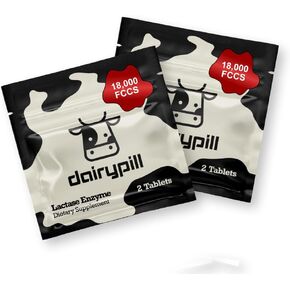 DairyPill Lactase Enzyme 18,000 FCCs per Pill, 4 Count Sample Pack, Solution for Lactose Intolerance, Portable, Easy to Swallow, Preservative and Gluten Free, American Made, Non GMO in Saudi Arabia
