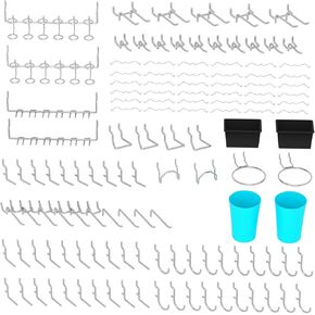 مجموعة خطافات بيجبورد سميكة للغاية مكونة من 157 قطعة، منظم ملحقات بيجبورد معدني مع صناديق تخزين وأقفال ربط، تناسب 1/4 بوصة بيجبورد فقط، مثالية للأدوات والجراج وتخزين ورشة العمل (فضي) in Kuwait
