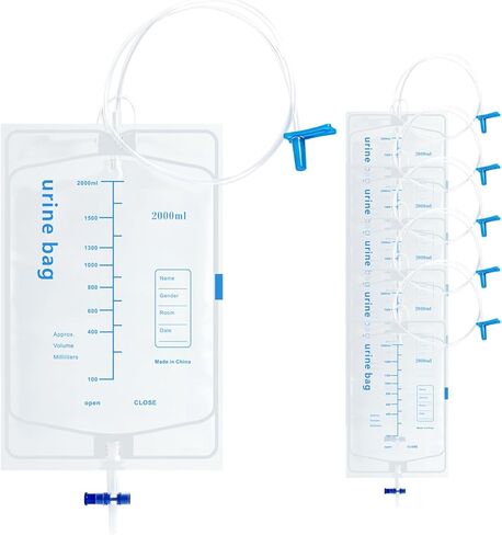 2000ml Capacity Catheter Bags with Anti-Reflux Valve, 5 Pcs Urine Bag with Adjustable Clips, Professional Urinary Drainage Bags for Home and Hospital Use in Kuwait