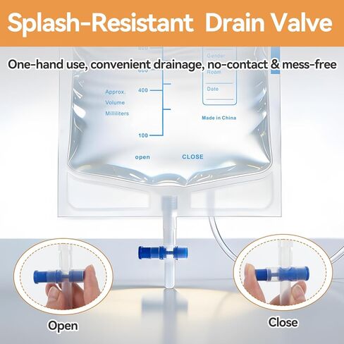 2000ml Capacity Catheter Bags with Anti-Reflux Valve, 5 Pcs Urine Bag with Adjustable Clips, Professional Urinary Drainage Bags for Home and Hospital Use in Kuwait