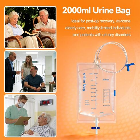 2000ml Capacity Catheter Bags with Anti-Reflux Valve, 5 Pcs Urine Bag with Adjustable Clips, Professional Urinary Drainage Bags for Home and Hospital Use in Kuwait