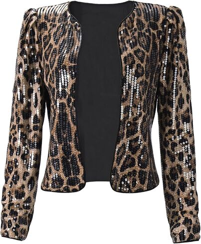 Women's Cheetah Print Blazer Leopard Jacket Long Sleeve Suit Work Jacket in Kuwait