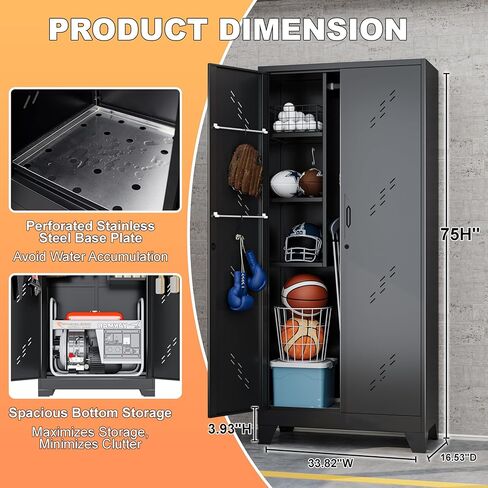 خزانة تخزين حقيبة الجولف تناسب حقيبتين، منظم حقيبة جولف معدني بأبواب قابلة للقفل، منظم معدات رياضية مقاس 75 بوصة للجراج والمنزل والمكتب وصالة الألعاب الرياضية in Kuwait