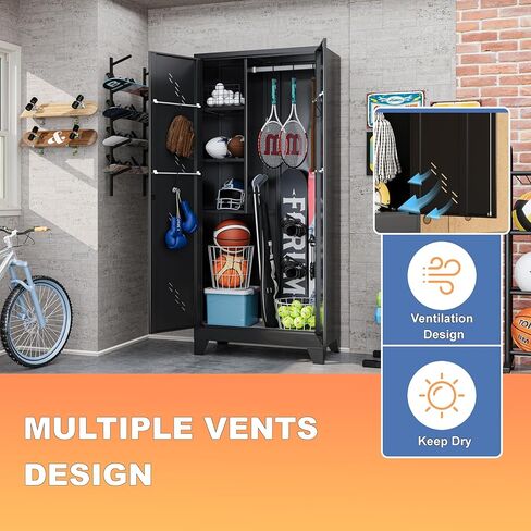 خزانة تخزين حقيبة الجولف تناسب حقيبتين، منظم حقيبة جولف معدني بأبواب قابلة للقفل، منظم معدات رياضية مقاس 75 بوصة للجراج والمنزل والمكتب وصالة الألعاب الرياضية in Kuwait