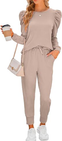 Onedreamer Sweatsuits for Women 2 Piece Outfits Puff Long Sleeve Crewneck Pullover Sweatshirt Jogger Lounge Sets in Kuwait