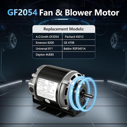 GF2054 Blower Motor 1/2 HP 115V 1725RPM 48Frame Belt Drive Motor Compatible with AO Smith GF2054, Packard 45012, Emerson 8200, GE BF-4708, Universal 811, Baldor RSP3451A, Dayton 4UE85, 5-Year Warranty in Saudi Arabia