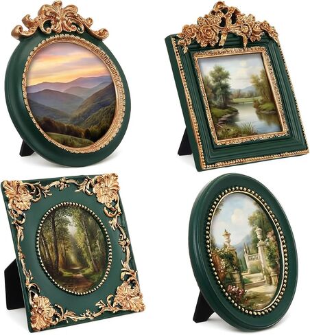 Qunclay 4 Pcs Small Vintage Picture Frame Round Rectangle Gold Ornate Antique Picture Frames for Tabletop Display Wall Hanging Home Decor(5.7" X 4.7",5.7" X 5.7",3.9" X 4.7",6.7" X 6.7") in Saudi Arabia