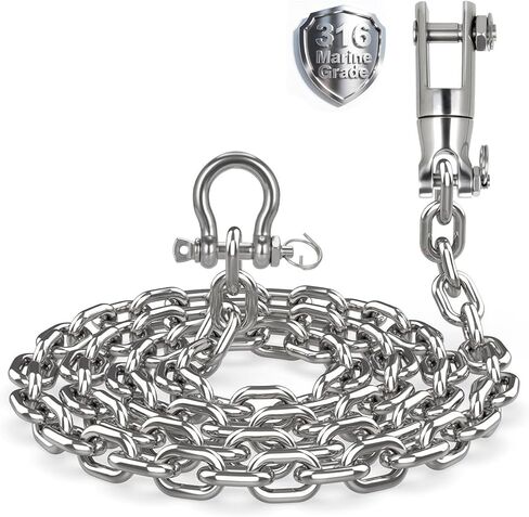 سلسلة مرساة قارب مرساة - سلسلة من الفولاذ المقاوم للصدأ 316 G4 HT ذات وصلة قصيرة أثقل من النوع 1/4 بوصة مع أغلال مقوسة وموصل دوار لمرساة القارب in Kuwait