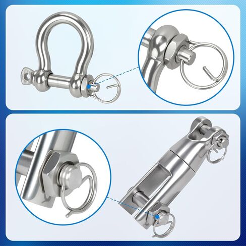 سلسلة مرساة قارب مرساة - سلسلة من الفولاذ المقاوم للصدأ 316 G4 HT ذات وصلة قصيرة أثقل من النوع 1/4 بوصة مع أغلال مقوسة وموصل دوار لمرساة القارب in Kuwait