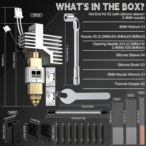 2Pack Hotend Kit for Elegoo Centauri Carbon, Upgrade 3D Printer Extruder Hot End with 0.2/0.4/0.6mm Hardened Steel Nozzle Replacement Print Head Heat Sink Hotend for Elegoo Centauri Carbon 3D Printer in Kuwait