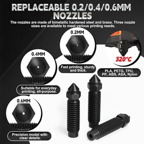 2Pack Hotend Kit for Elegoo Centauri Carbon, Upgrade 3D Printer Extruder Hot End with 0.2/0.4/0.6mm Hardened Steel Nozzle Replacement Print Head Heat Sink Hotend for Elegoo Centauri Carbon 3D Printer in Kuwait