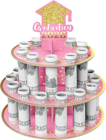 2026 Graduation Money Gift Holder, Celebration Cash Cake Stand with 24 Bill Slots, Graduation Money Tree for Women Men High School College Congrat Grad, Party Display Decorative - Blue and Gold in Saudi Arabia