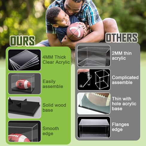 حافظة عرض كرة القدم مع قاعدة من الخشب الصلب الأسود - صندوق عرض حامل كرة قدم من الأكريليك الشفاف لكرة القدم الموقعة، عرض تذكارات كرة القدم بالحجم الكامل in Kuwait