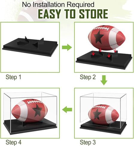 حافظة عرض كرة القدم مع قاعدة من الخشب الصلب الأسود - صندوق عرض حامل كرة قدم من الأكريليك الشفاف لكرة القدم الموقعة، عرض تذكارات كرة القدم بالحجم الكامل in Kuwait