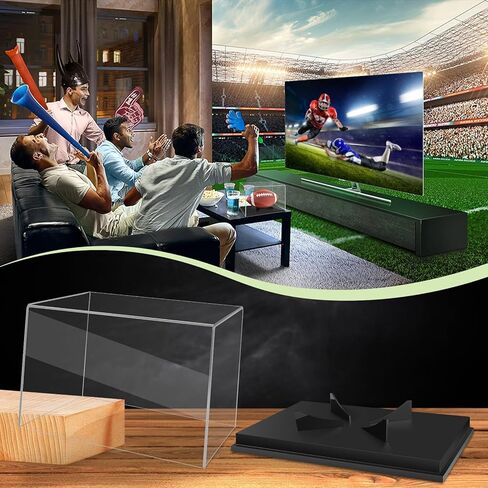 حافظة عرض كرة القدم مع قاعدة من الخشب الصلب الأسود - صندوق عرض حامل كرة قدم من الأكريليك الشفاف لكرة القدم الموقعة، عرض تذكارات كرة القدم بالحجم الكامل in Kuwait