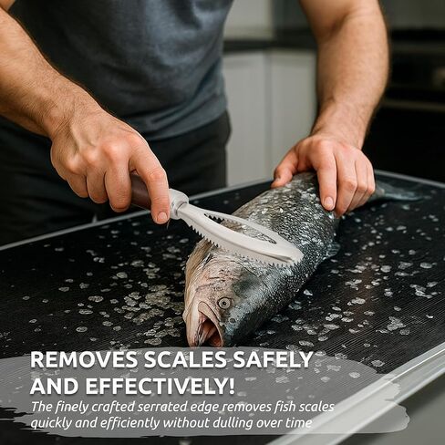 Dugato Fish Scale Remover Tool with Wooden Handle – Stainless Steel Fish Scaler Scraper for Quick & Easy Fish Cleaning – Rustproof Serrated Edge Seafood Descaling Tool for Kitchen & Outdoor Use in Kuwait