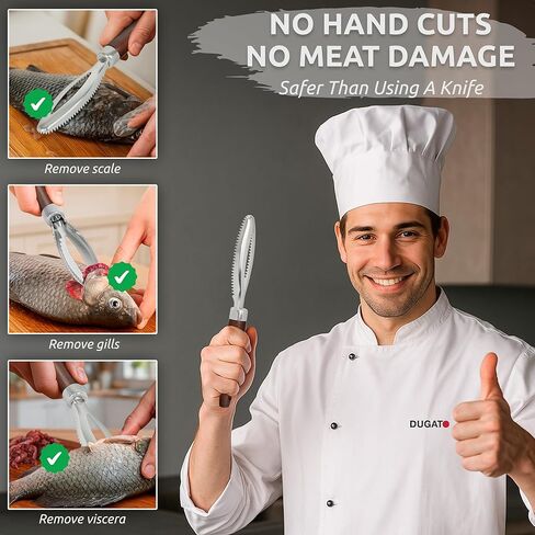 Dugato Fish Scale Remover Tool with Wooden Handle – Stainless Steel Fish Scaler Scraper for Quick & Easy Fish Cleaning – Rustproof Serrated Edge Seafood Descaling Tool for Kitchen & Outdoor Use in Kuwait