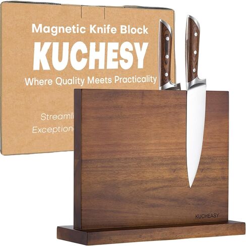 Magnetic Knife Holder - KUCHEASY Double Sided Magnetic Knife Block Without Knives - Wooden Universal Knife Stand Strong Enhanced Magnets -Knife Display Rack for Kitchen Counter Multifunctional Storage in Saudi Arabia
