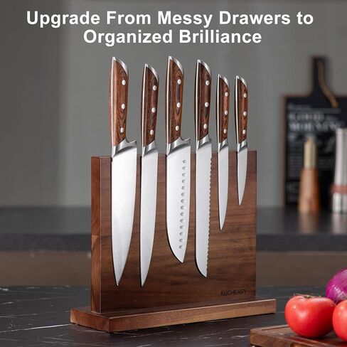 Magnetic Knife Holder - KUCHEASY Double Sided Magnetic Knife Block Without Knives - Wooden Universal Knife Stand Strong Enhanced Magnets -Knife Display Rack for Kitchen Counter Multifunctional Storage in Saudi Arabia