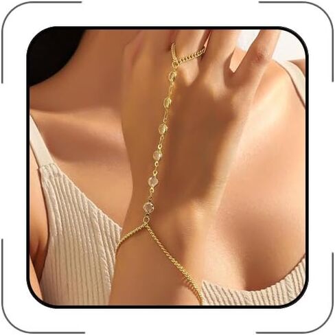 Hand Chain Bracelet for Women Trendy Link Chain Charm Bracelet Set Finger Ring Slave Bracelet Crystal Zircon Hand Chain Body Jewelry in Saudi Arabia