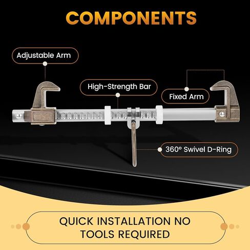 مرساة شعاع منزلق من الألومنيوم، قابلة للتعديل لتناسب مرساة شعاع الحماية من السقوط I أو H مع عرض شفة يتراوح من 3.5 بوصة إلى 14 بوصة، تلبي أو تتجاوز ANSI & OSHA in Kuwait