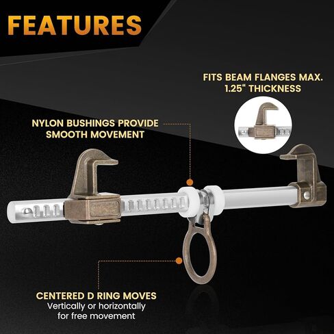 مرساة شعاع منزلق من الألومنيوم، قابلة للتعديل لتناسب مرساة شعاع الحماية من السقوط I أو H مع عرض شفة يتراوح من 3.5 بوصة إلى 14 بوصة، تلبي أو تتجاوز ANSI & OSHA in Kuwait