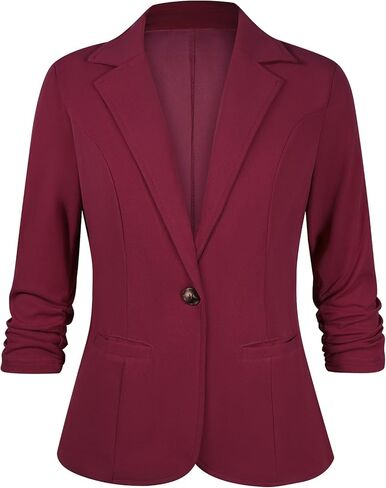 Women's Casual Work Office Blazer Open Front Business 3/4 Sleeve Button Blazer Lightweight Suit Jacket in Saudi Arabia