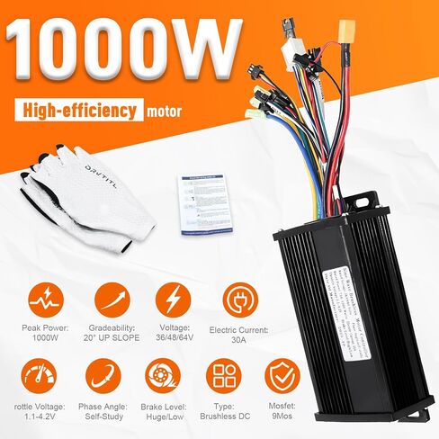 Electric Bike Controller 36V/48V/64V 30A 750W/1000W JN Sine Wave Brushless Motor Controller for Ebike Or Scooter Motors for UART No.2 Protocol with Hall-Based Or Sensorless Aluminum Black in Kuwait