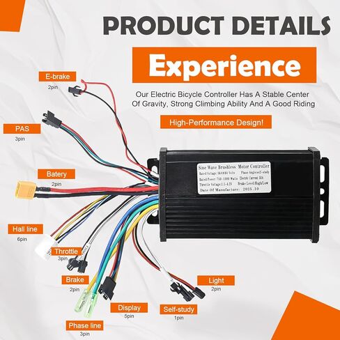 Electric Bike Controller 36V/48V/64V 30A 750W/1000W JN Sine Wave Brushless Motor Controller for Ebike Or Scooter Motors for UART No.2 Protocol with Hall-Based Or Sensorless Aluminum Black in Kuwait