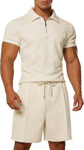 ANOTWENER ملابس رجالي صيفية غير رسمية طقم بولو قصير ملابس كروز الهذيان 1/4 سحاب ثلاثي الأبعاد ملابس رياضية مزخرفة in Kuwait