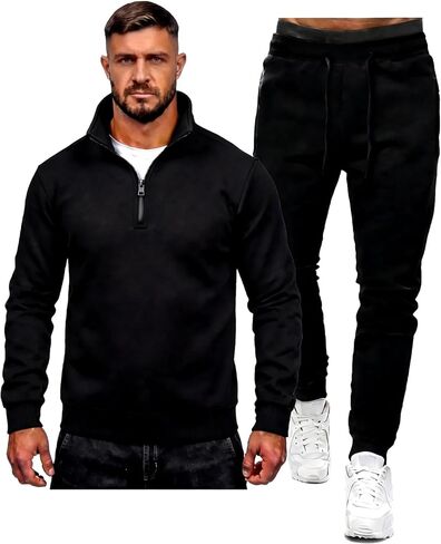 TUVEKE Men's Tracksuits 2 Piece Sets Quarter Zip Athletic Sweatsuits Casual Long Sleeve Sweat Suits For Mens Jogging Outfits in Kuwait