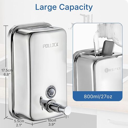 Commercial Soap Dispenser Wall Mounted, 27oz Stainless Steel Hand Soap Dsipenser, Liquid Manual Anti-Leak Pump Soap Dispenser, Rust-Proof Lining Liquid Hand Sanitizer Dispenser for Bathroom in Saudi Arabia