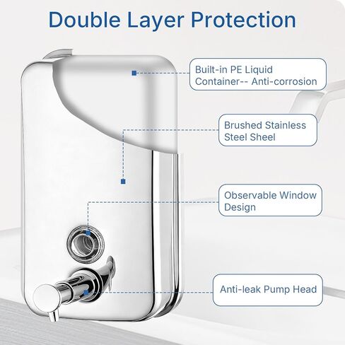 Commercial Soap Dispenser Wall Mounted, 27oz Stainless Steel Hand Soap Dsipenser, Liquid Manual Anti-Leak Pump Soap Dispenser, Rust-Proof Lining Liquid Hand Sanitizer Dispenser for Bathroom in Saudi Arabia