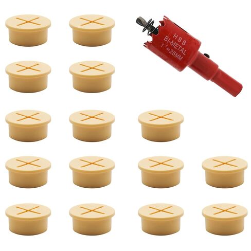 15 قطعة 25 مم / 1 بوصة حلقات سلك كابل بيضاء مع 1 قطعة منشار ثقب، حلقة مكتب، حلقات أسلاك مطاطية، حلقة تثبيت على الحائط للكابلات in Kuwait