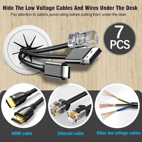 2" White Desk Grommet, JTemgle Flexible Cable Grommet with Bi-Metal Hole Saw Plastic Cable Hole Cover Wire Organizer Caps Desktop Cord Management for Home Office TV Stands Tabletops, 7 Pieces in Kuwait