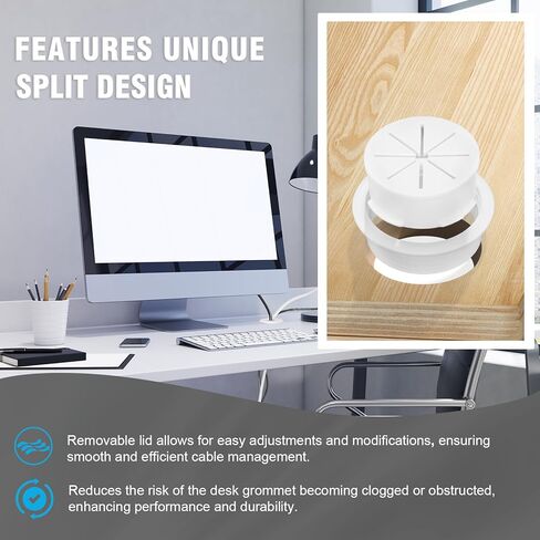 2" White Desk Grommet, JTemgle Flexible Cable Grommet with Bi-Metal Hole Saw Plastic Cable Hole Cover Wire Organizer Caps Desktop Cord Management for Home Office TV Stands Tabletops, 7 Pieces in Kuwait