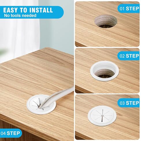 2" White Desk Grommet, JTemgle Flexible Cable Grommet with Bi-Metal Hole Saw Plastic Cable Hole Cover Wire Organizer Caps Desktop Cord Management for Home Office TV Stands Tabletops, 7 Pieces in Kuwait