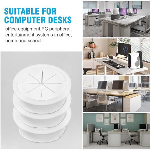 2" White Desk Grommet, JTemgle Flexible Cable Grommet with Bi-Metal Hole Saw Plastic Cable Hole Cover Wire Organizer Caps Desktop Cord Management for Home Office TV Stands Tabletops, 7 Pieces in Kuwait