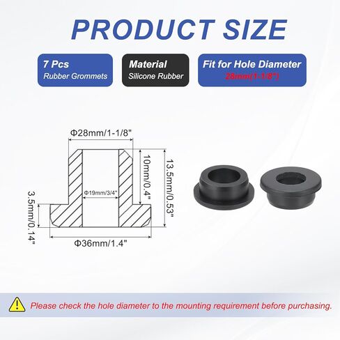PATIKIL Silicone Rubber Grommet, 7 Pcs 1-1/8"(28mm) Drill Hole, 3/4"(19mm) Inner Dia. Top Hat Wire Gasket Rubber Hole Plug for Wiring Irrigation System Firewall, Black in Saudi Arabia
