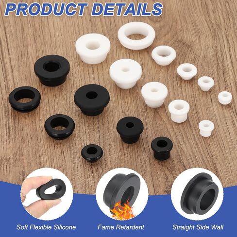 PATIKIL Silicone Rubber Grommet, 7 Pcs 1-1/8"(28mm) Drill Hole, 3/4"(19mm) Inner Dia. Top Hat Wire Gasket Rubber Hole Plug for Wiring Irrigation System Firewall, Black in Saudi Arabia