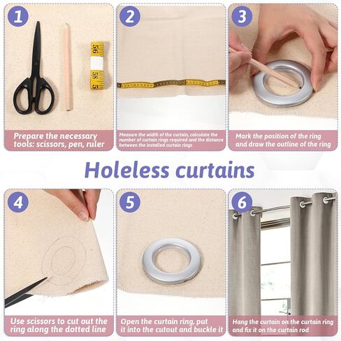 50 Packs Curtain Grommets 1-9/16 "(40mm) Inner Diameter Plastic Curtain Ring Eyelets Low Noise Grommets for Living Room Bathroom Window Curtains, Matte Silver in Saudi Arabia