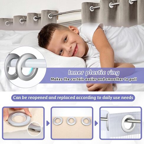 50 Packs Curtain Grommets 1-9/16 "(40mm) Inner Diameter Plastic Curtain Ring Eyelets Low Noise Grommets for Living Room Bathroom Window Curtains, Matte Silver in Saudi Arabia