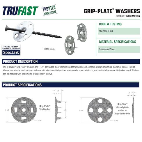 TruFast 1.25" Grip-Plate Prong Tab Metal Washer (1000 EA) Silver Galvanized Steel for Foam Insulation Board, Wire Lath, and Plaster Repair in Saudi Arabia