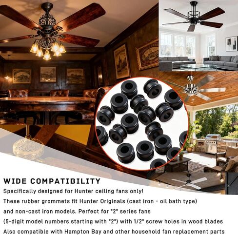 20PCS New Black Upgrade Rubber Grommets Compatible with Hunter Vintage/Discontinued Ceiling Fans, Ceiling Fan Replacement Parts for Blades, Screws, Balance Kit & Mounting Bracket in Kuwait