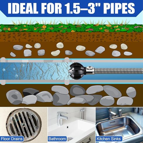 مرفق حفر ثعبان الصرف الصحي من Enhon، رأس قطع الجذر الحلزوني بقطر 1.2 بوصة لثقب الصرف، مرفق ثعبان المجاري العالمي مع واجهة 0.25 بوصة، يناسب أنابيب 1.5-3 بوصة في المطبخ والحمام والحمام in Kuwait