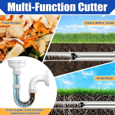 مرفق حفر ثعبان الصرف الصحي من Enhon، رأس قطع الجذر الحلزوني بقطر 1.2 بوصة لثقب الصرف، مرفق ثعبان المجاري العالمي مع واجهة 0.25 بوصة، يناسب أنابيب 1.5-3 بوصة في المطبخ والحمام والحمام in Kuwait