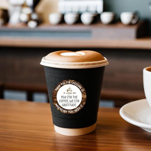 Coffee Thank You Stickers Roll, Exquisite Coated Paper Cafe Thank You Stickers Creative Original Art Design Labels for Coffee Shop Cup & Bag Decoration in Saudi Arabia